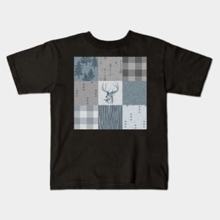 Deer Patchwork - Rustic Blue And grey Kids T-Shirt